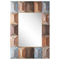 WANDSPIEGEL Holz bunt rechteckig 63/90 cm Hizote - Blau/Hellbraun, Holz (63/90/7cm) - Beliani