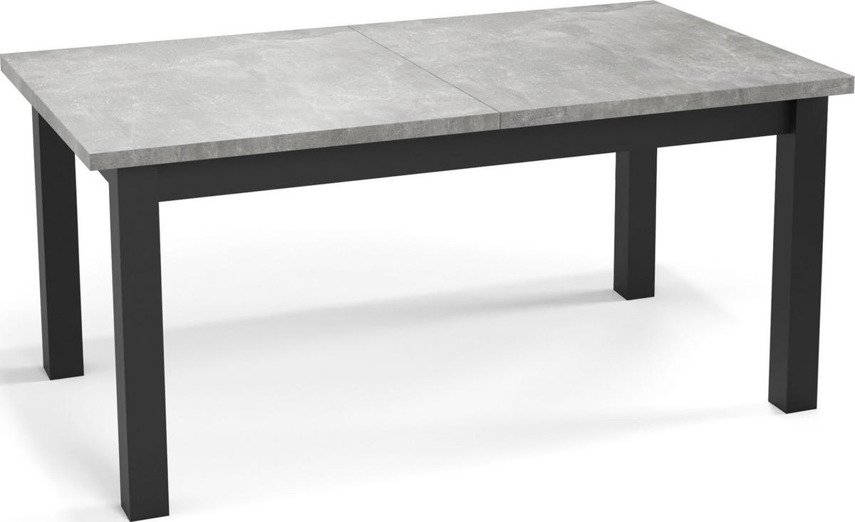 ESSTISCH Davidof rechteckig ausziehbar, Grauer Beton 120-160/80/76 cm - Hellgrau/Schwarz, Holz/Holzwerkstoff (120/67/76cm) - WFL GROUP