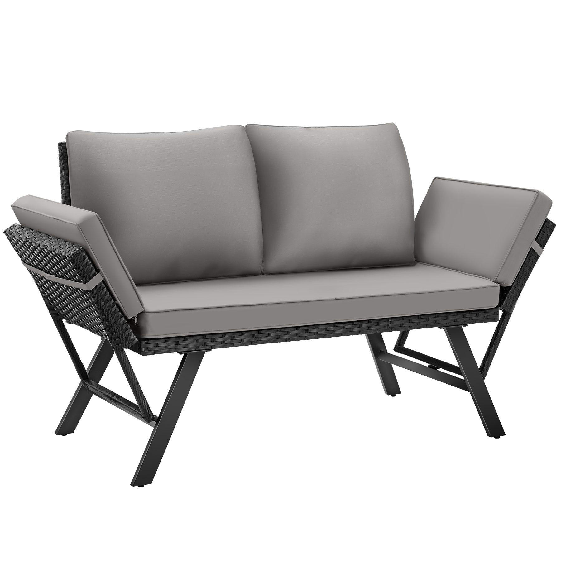 RATTAN-LOUNGESOFA Sintra,157 x 61 x 89 cm,hellgrau/schwarz - Hellgrau/Schwarz, Kunststoff/Textil (157/89/61cm) - tectake