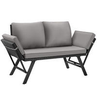 RATTAN-LOUNGESOFA Sintra,157 x 61 x 89 cm,hellgrau/schwarz - Hellgrau/Schwarz, Kunststoff/Textil (157/89/61cm) - tectake