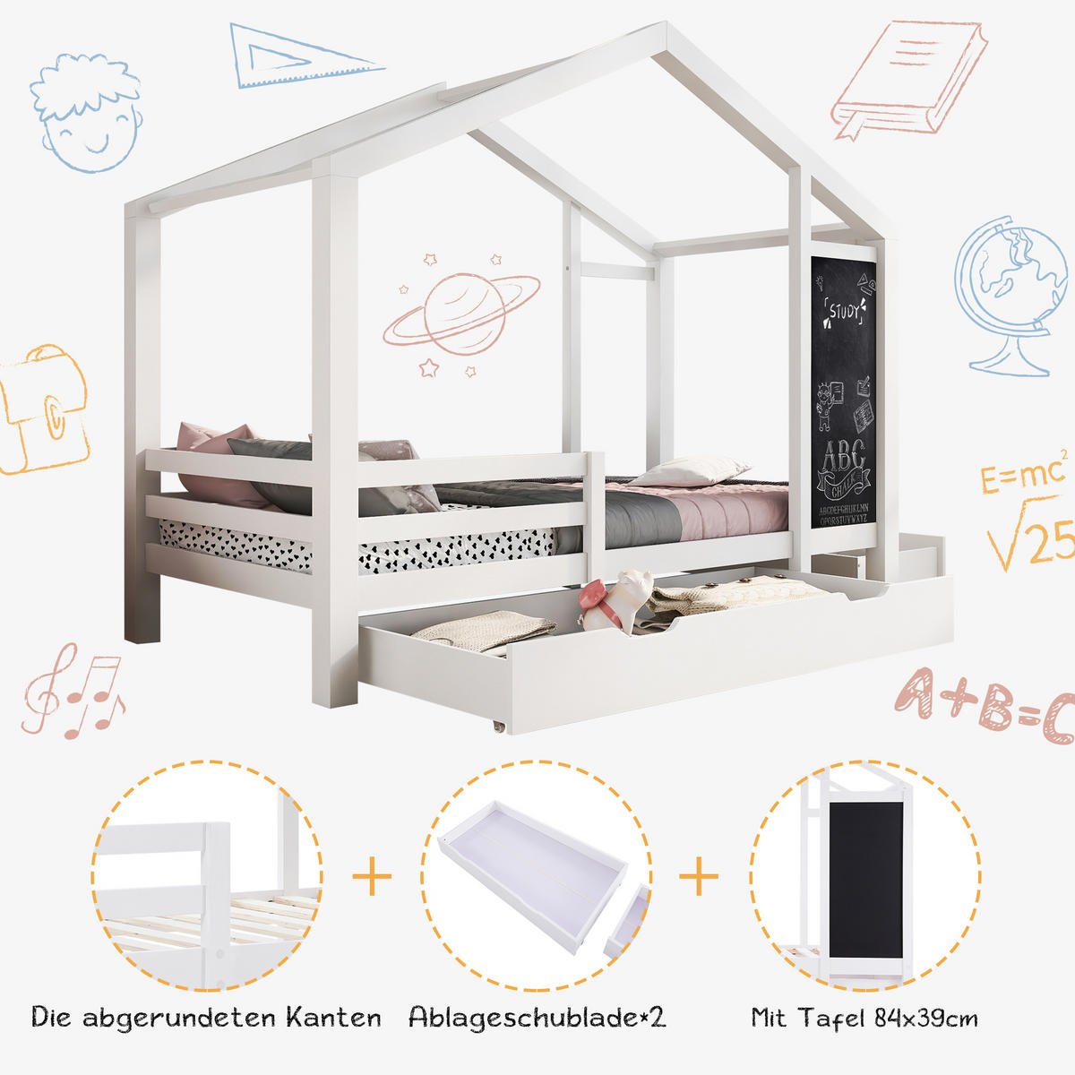 HAUSBETT Weiß - Weiß, Holz (208/177/96cm) - Urban Meuble