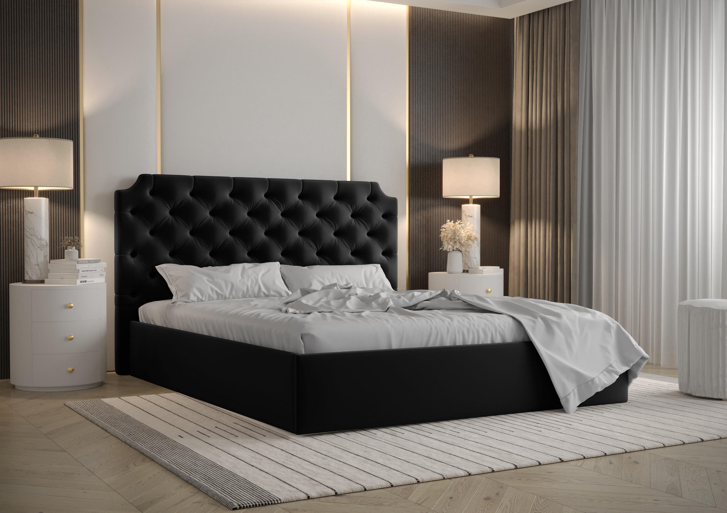POLSTERBETT Tybilla 160/200 cm in Schwarz – mit Bettkasten und luxuriösem Stil - Schwarz, Holz/Holzwerkstoff (160/200cm) - AX Living