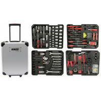 WERKZEUGSET – 187-teiliges All-in-One Heimwerker Set mit Aluminium-Trolley, Robustes CR-V Werkzeug für Reparaturen, Wartung & DIY - Silberfarben/Schwarz, Metall (36/18/46cm) - Kinzo