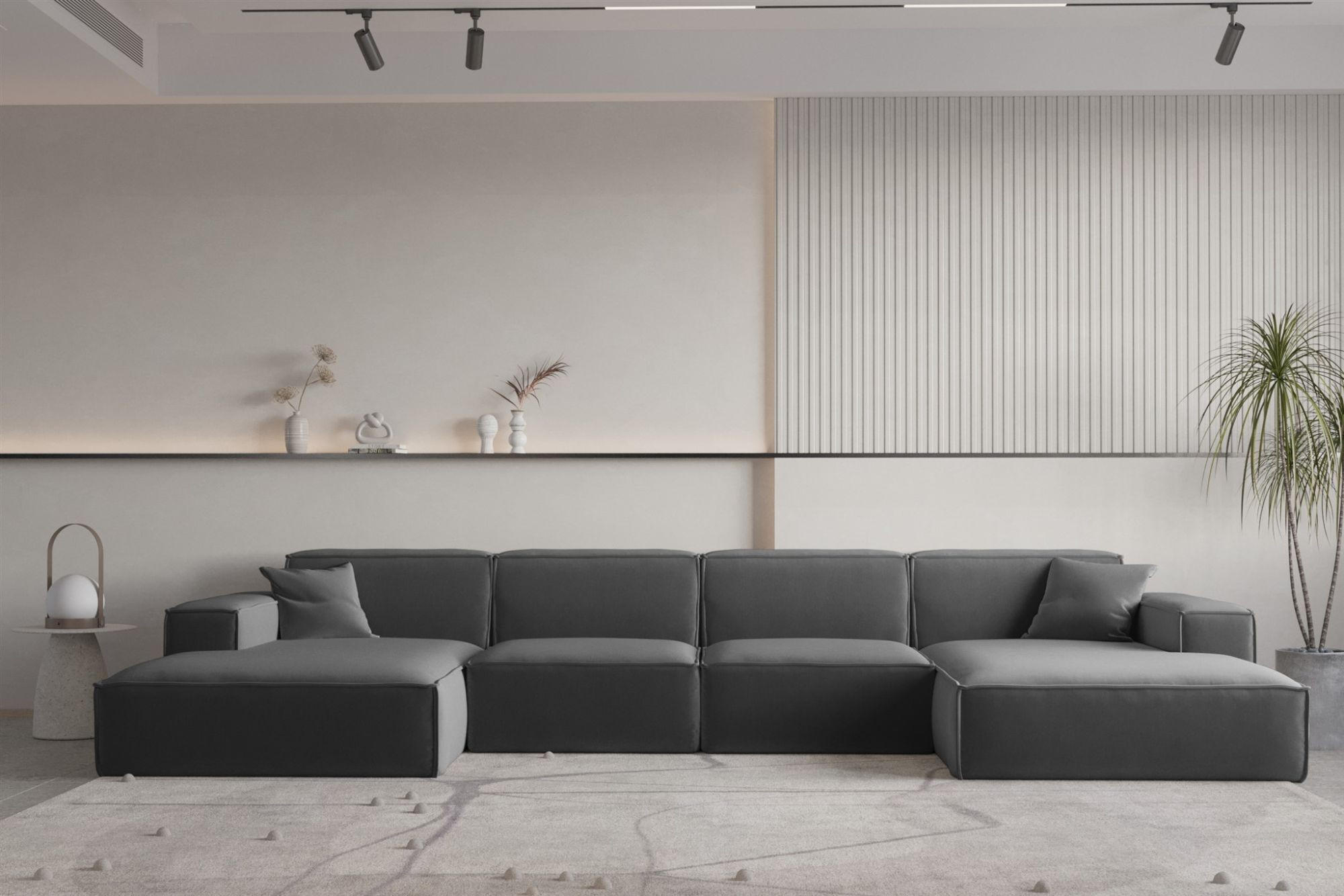 WOHNLANDSCHAFT Celes Premium Opera - Dunkelgrau, Holzwerkstoff/Textil (379/73/165cm) - Fun Möbel