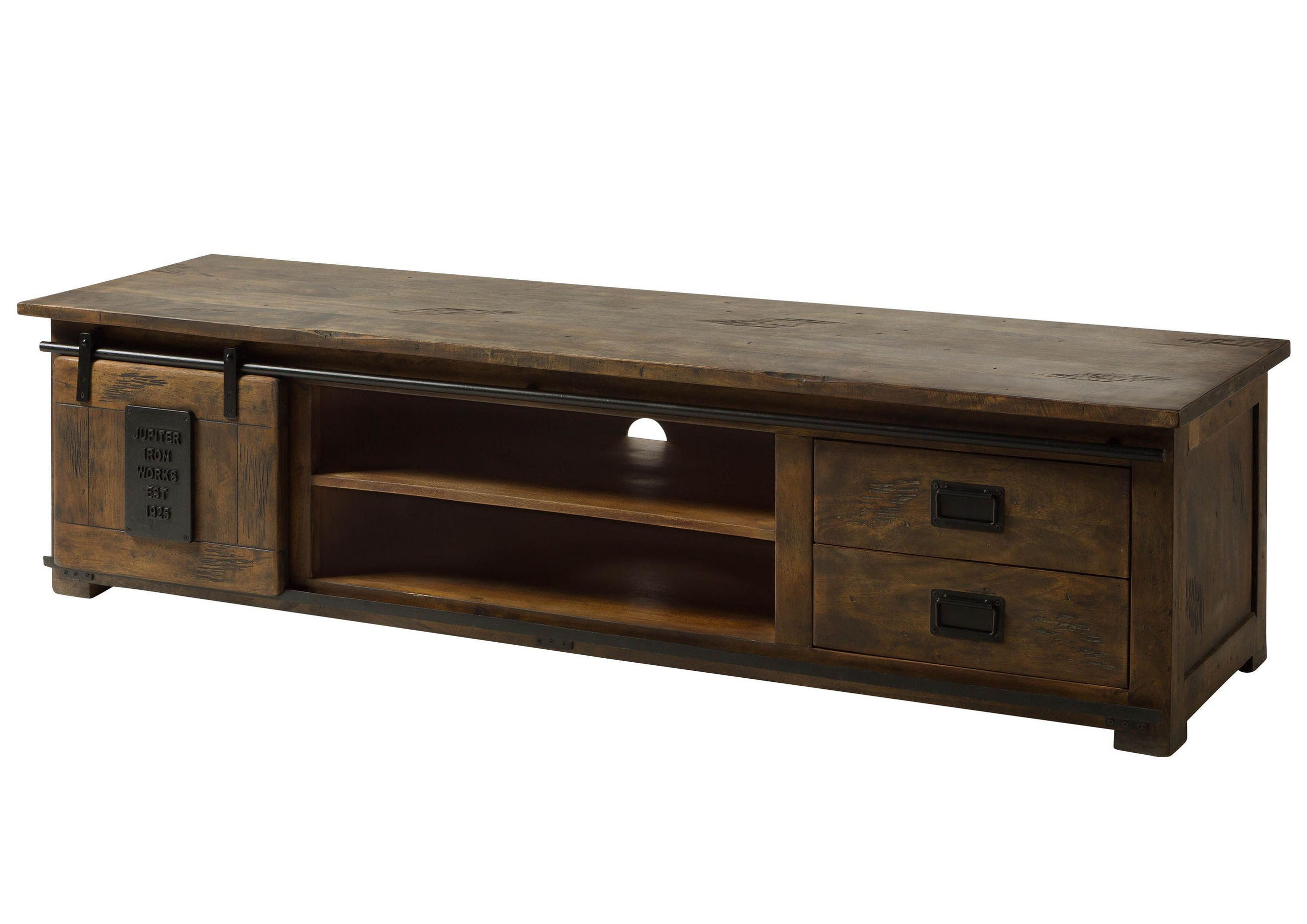 TV-BOARD Mango 200x55x50 braun lackiert RAILWAY #436 - Braun, Holz (200/50/55cm) - Massivmoebel24