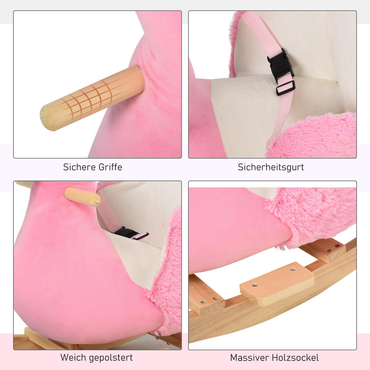 KINDER SCHAUKELTIER, Rosa, Plüsch+ Polypropylen - Rosa, Holz (33/52/60cm) - HOMCOM