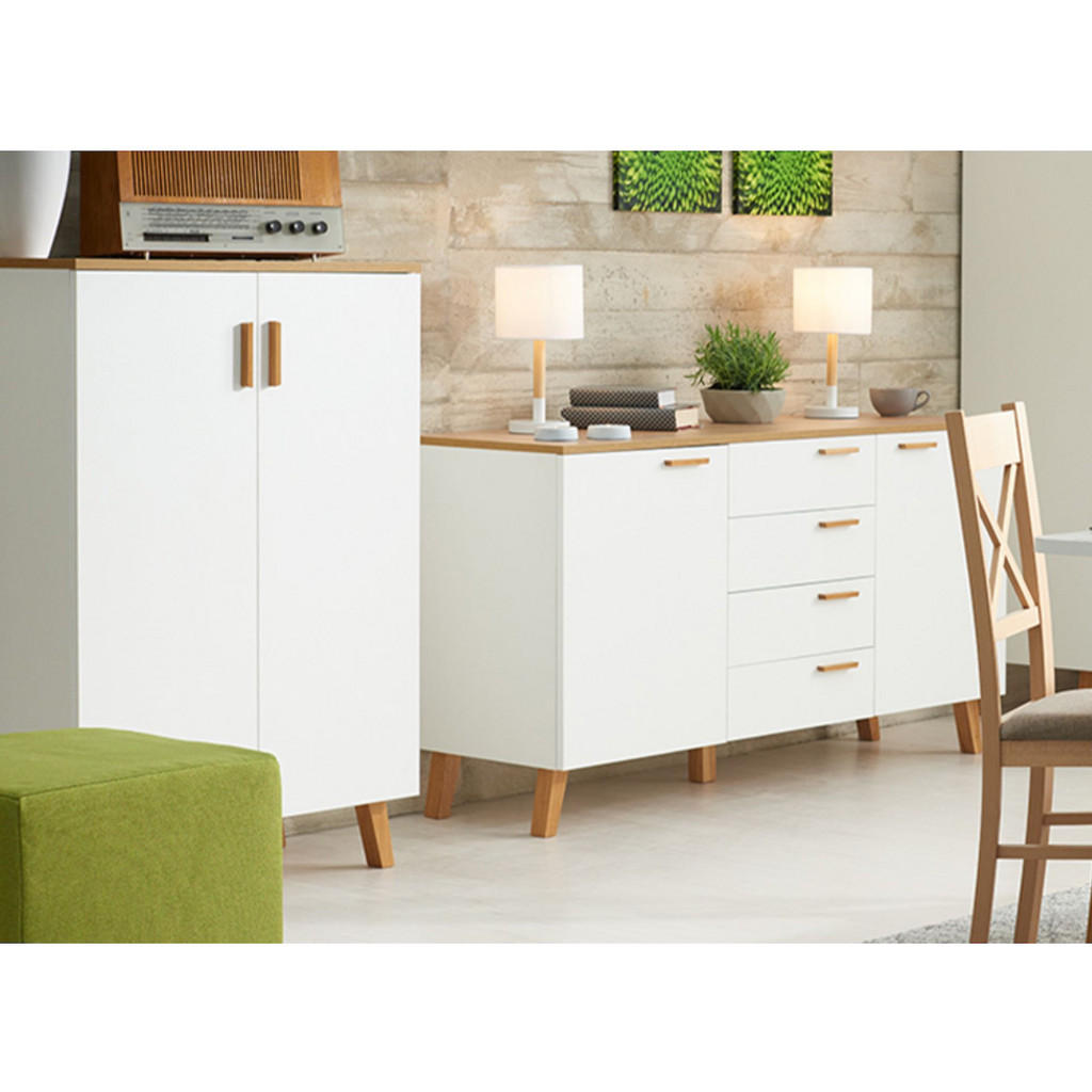 Thumbnail - Konsimo® Türkommode, Weiß, Holzwerkstoff, 80x117x46 cm, Wohnzimmer, Kommoden & Sideboards, Highboards
