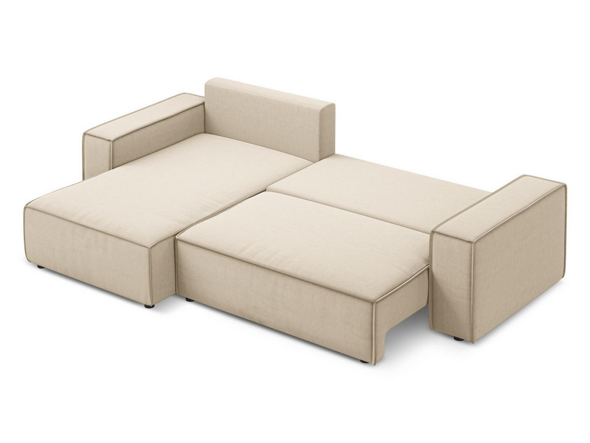 ECKSOFA mit Schlaffunktion Samt Stoff Beige - Beige/Creme, Kunststoff/Textil (185/290cm) - Makamii