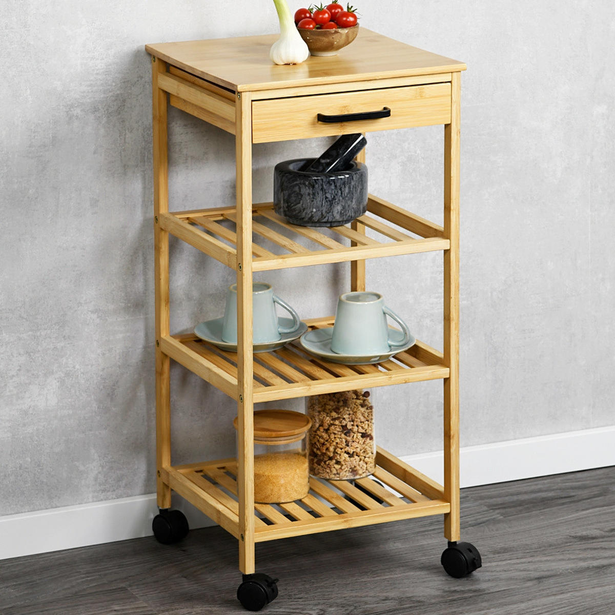 KÜCHENWAGEN aus Bambus gefertigt Beige 33/33/73 cm - Beige, Naturmaterialien (33/73/33cm) - Kesper