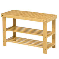 SCHUHBANK, Schuhregal mit 3 Etagen, Sitzbank aus Bambus für 6 Paar Schuhe - Naturfarben, Holz (28/45/70cm) - HOMCOM