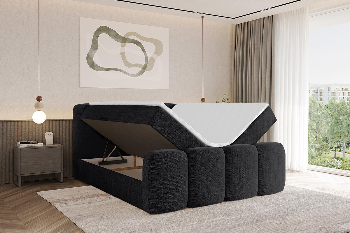 AMERICKÁ postel s matrací H4 a roštem – NINA-Z – 120 × 200 cm – černá - černá, kompozitní dřevo (120/200cm) - ALTDECOR