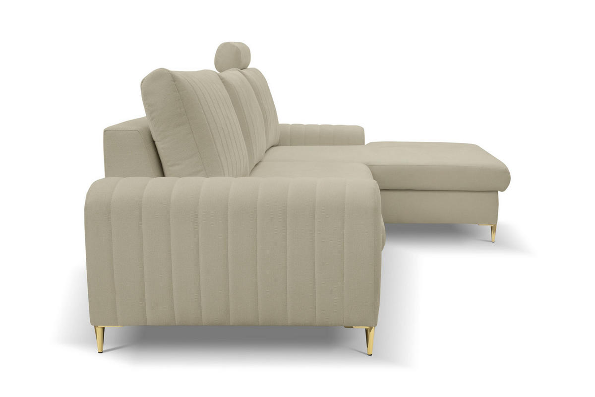 ECKSOFA VERONA R-S Beige Geflochtener Stoff mit Schlaffunktion - Beige, Holz (251/164cm) - MASSENO