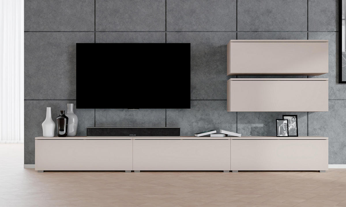 WOHNWAND Loriano V Beige Kaschmir 300/104,5/32 cm – Hängend und Stehend - Beige, Holzwerkstoff/Kunststoff (300/104.5/32cm) - AX Living