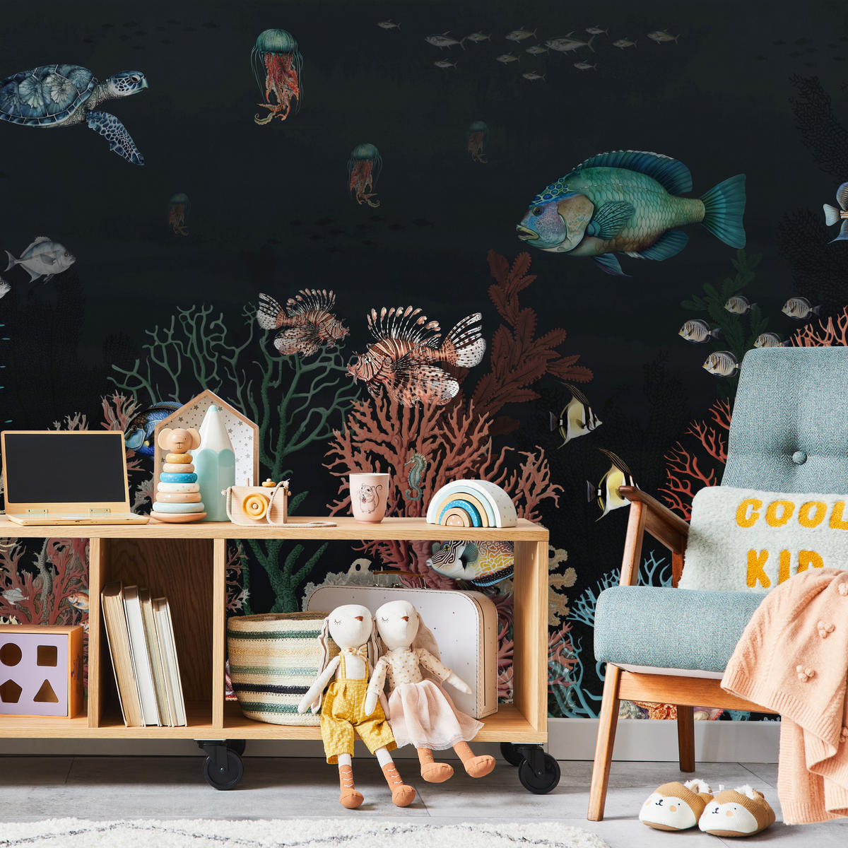 FOTOTAPETE für Badezimmer Bunter Unterwasser Pflanzen Riff Fische 150x105 - Rot/Schwarz, Papier (150/105cm) - Muralo