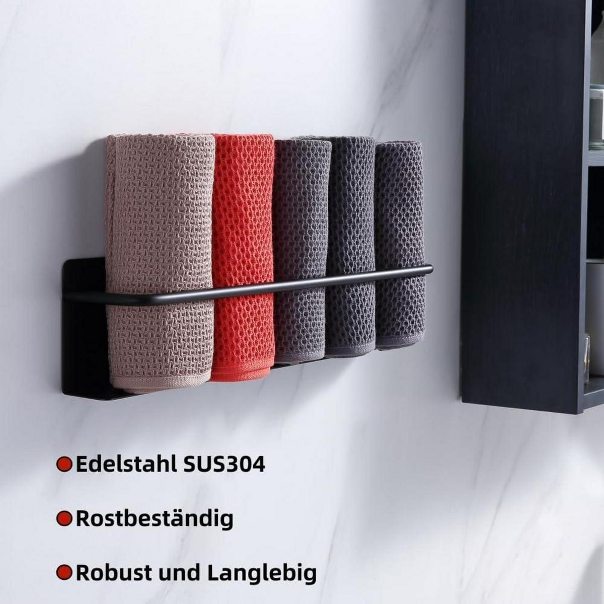 HANDTUCHHALTER 40 cm Edelstahl Schwarz Selbstklebend - Multicolor, Metall (9/7/40cm)