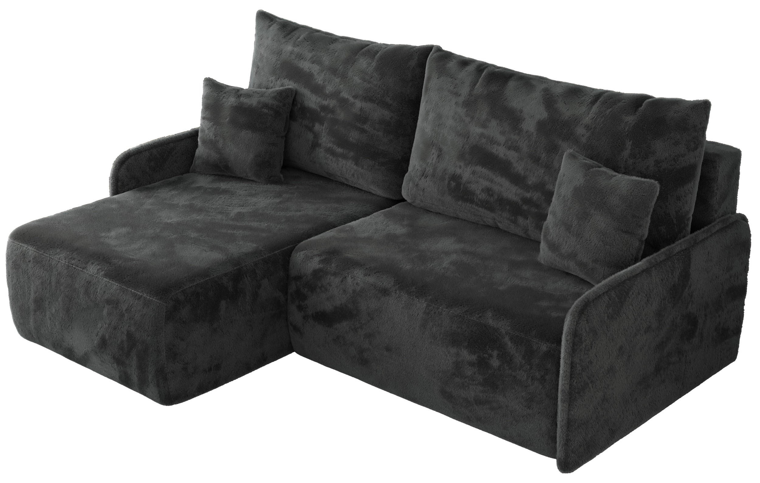 ECKSCHLAFSOFA ARPA L Dunkelgrau Plüsch - links - Dunkelgrau/Schwarz, Kunststoff/Textil (198/150cm) - MKS