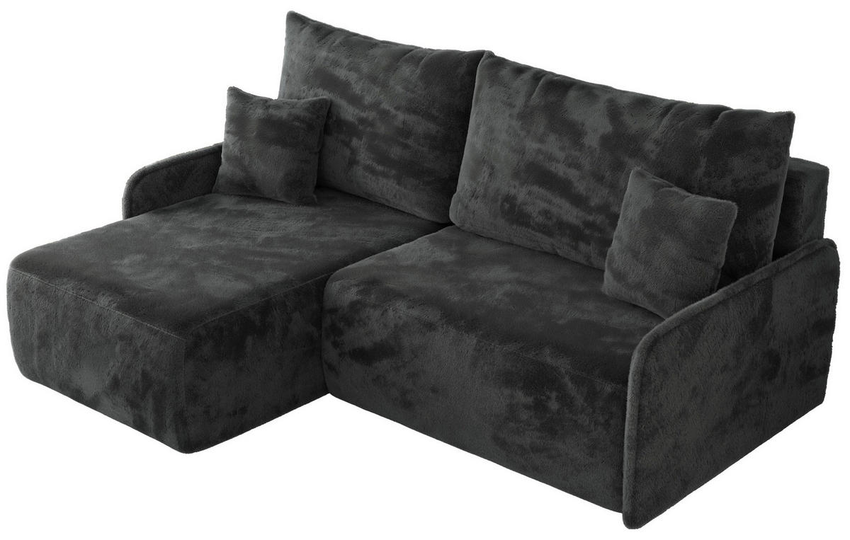 ECKSCHLAFSOFA ARPA L Dunkelgrau Plüsch - links - Dunkelgrau/Schwarz, Kunststoff/Textil (198/150cm) - MKS