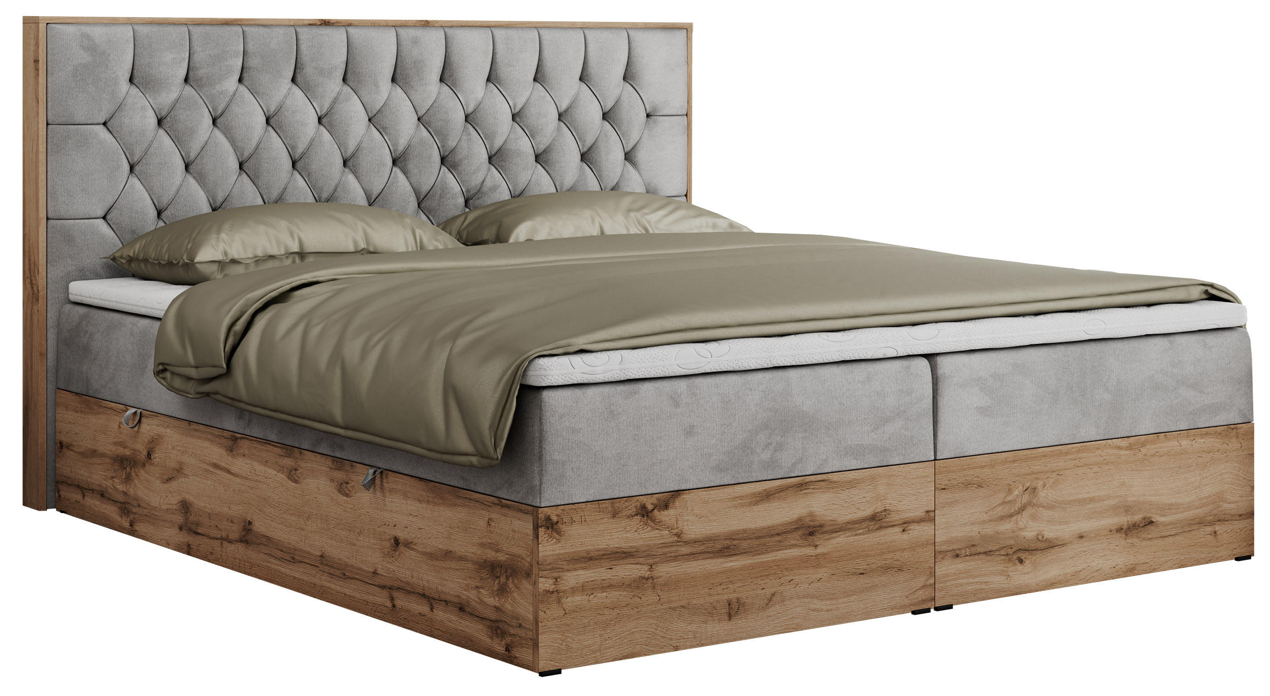 BOXBETT AMORE 140/200 Hellgrau Velvet - H4 - Hellgrau, Holz/Textil (140/200cm) - MKS