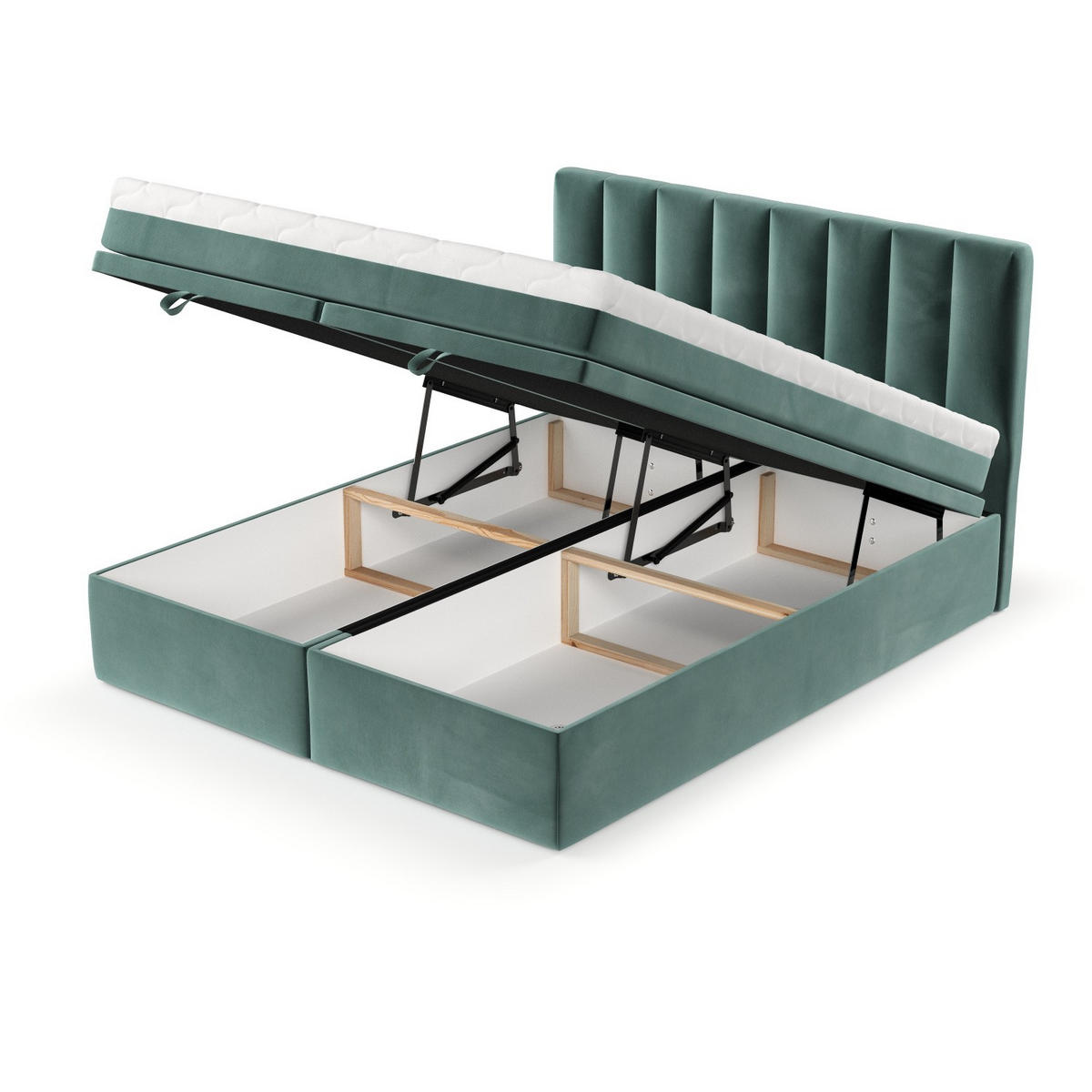 BOXBETT Lume 200/200 cm Türkis im Kronos Stoff - Türkis/Schwarz, Holz/Holzwerkstoff (200/200cm) - AltaBeds