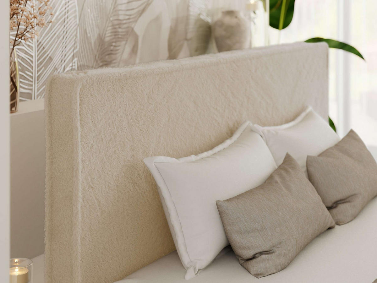 ČALÚNENÁ POSTEĽ LUMARO CLASSIC 140/200 - Krémová Plyš - Matrac Multipocket - krémová/jadrový buk, drevo/textil (140/200cm) - MKS