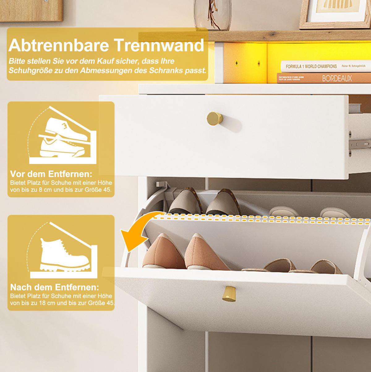 GARDEROBENSET 105/25/151,5 cm mit LED-Beleuchtung, Spiegel, Schuhschrank und 4 Haken aus Spanplatte, Weiß - Weiß, Holzwerkstoff (105/151.5/25cm) - Redom
