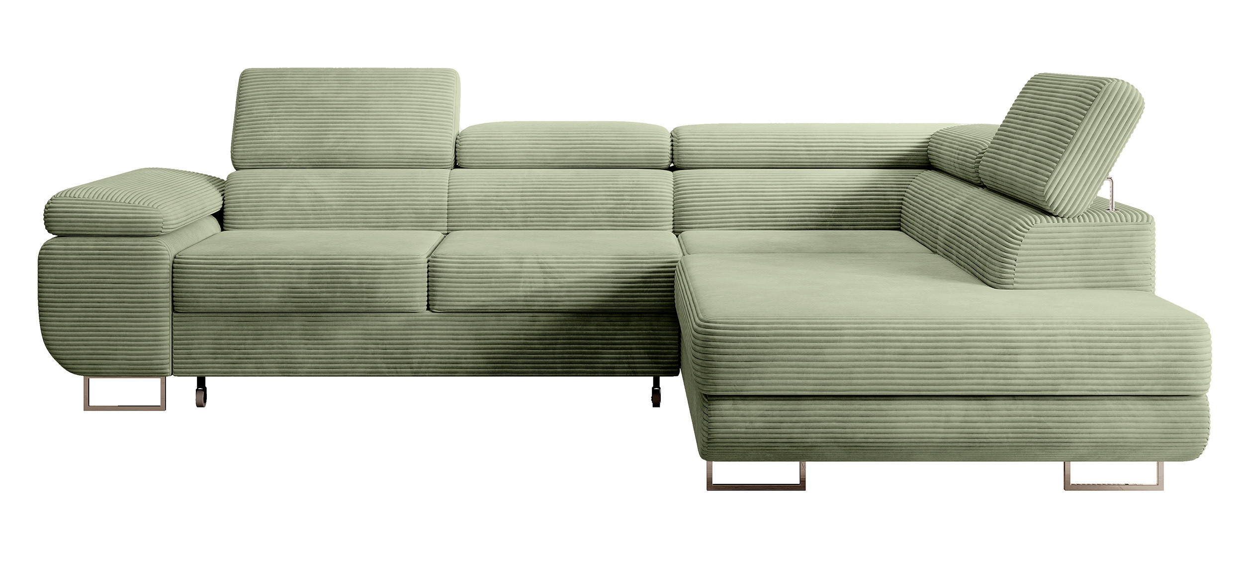 ECKSOFA Stevil Salbeigrün Cordbezug - Salbeigrün/Silberfarben, Textil/Metall (275/203cm) - Selsey
