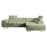 ECKSOFA Stevil Salbeigrün Cordbezug - Salbeigrün/Silberfarben, Textil/Metall (275/203cm) - Selsey