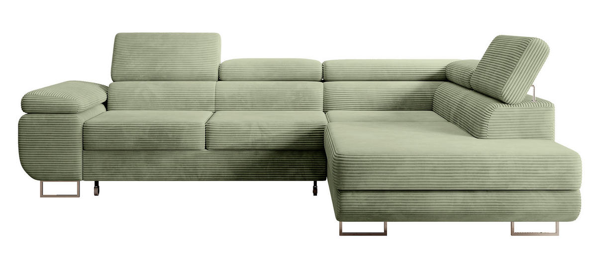 ECKSOFA Stevil Salbeigrün Cordbezug - Salbeigrün/Silberfarben, Textil/Metall (275/203cm) - Selsey