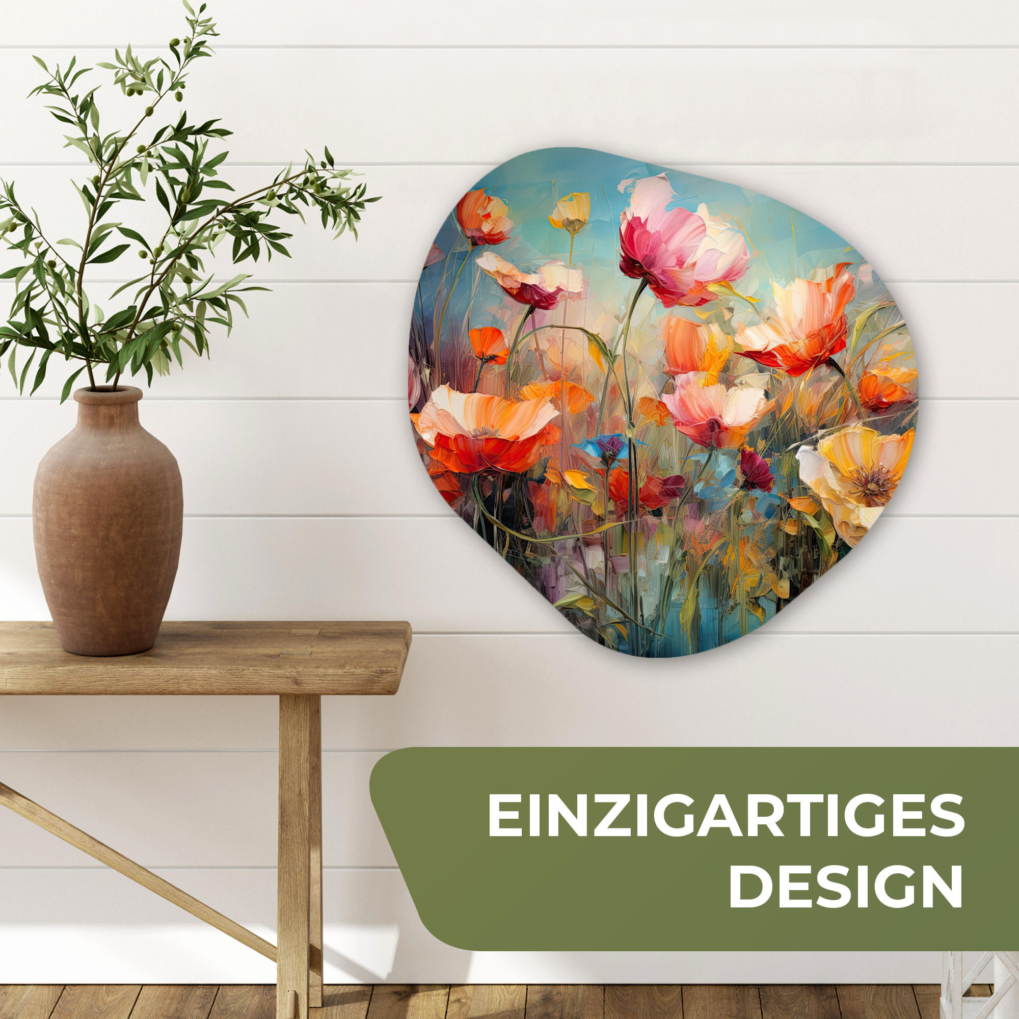 WANDBILD Blumen - Aquarell - Kunst - Botanisch - Natur 60x60 cm - Orange, Kunststoff (60/60cm) - MuchoWow