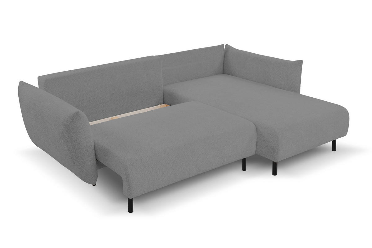 ECKSOFA ADEL mit Schlaffunktion und Bettkasten, L-förm, Metallbeine, verstellbar lose Rückenkissen, freistehend, RECHTS, 257x171x90 cm, Light Grey - Hellgrau, Holz/Textil (257/171cm) - DomoHome