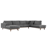 WOHNLANDSCHAFT mit Longchair - Dunkelgrau/Buchefarben, Textil (371/81/219cm) - home24