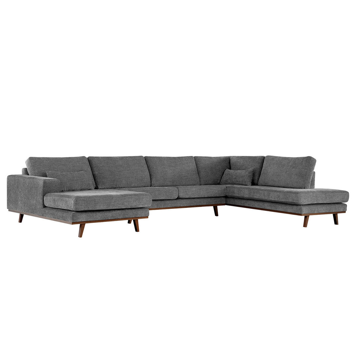 WOHNLANDSCHAFT mit Longchair - Dunkelgrau/Buchefarben, Textil (371/81/219cm) - home24