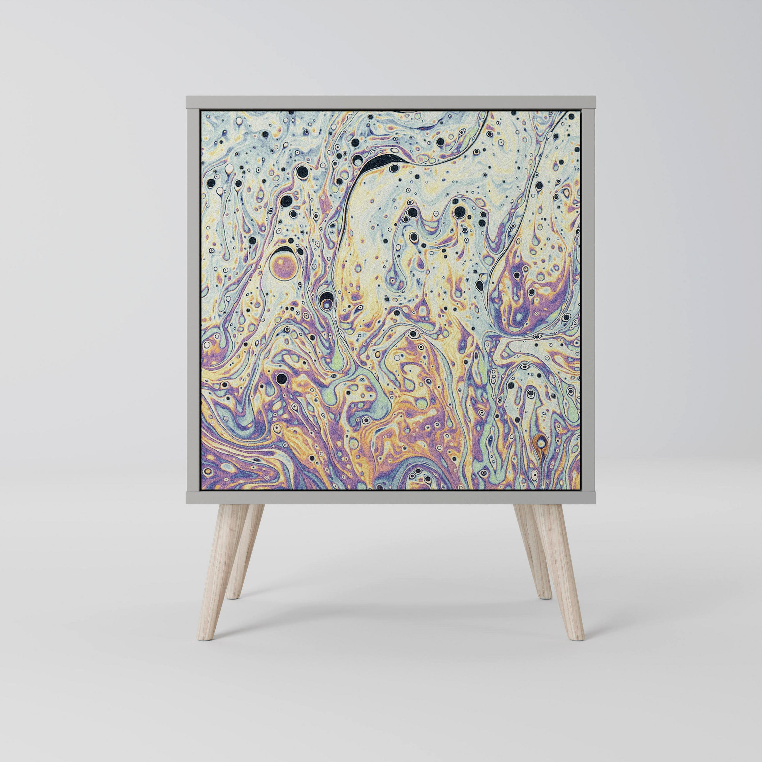 SIDEBOARD MOSAIC OF COLORS, Grau, 57,5x42x77,5 cm, Schräge Buchenholzfüße - Buchefarben/Multicolor, Holzwerkstoff/Buchenholz (57.5/77.5/42cm) - SpaceRebels