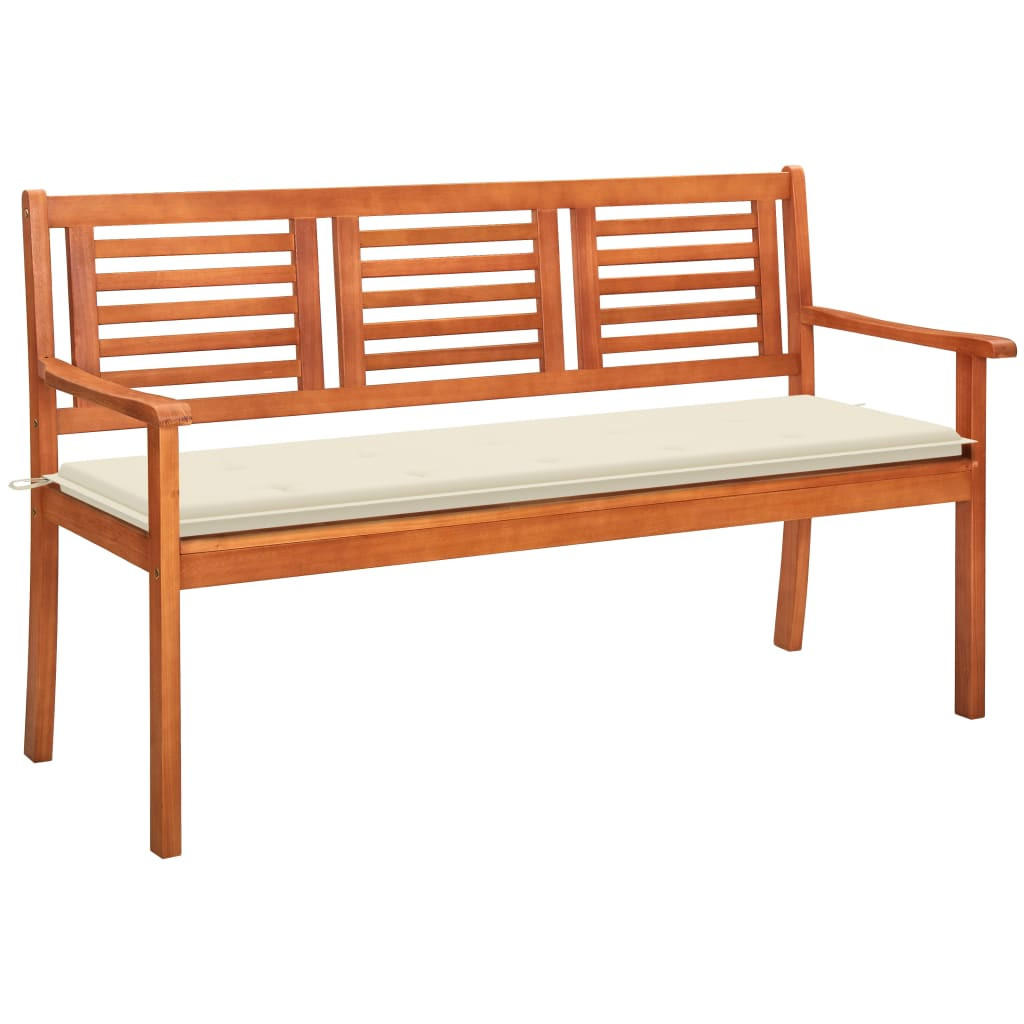 3-SITZER-GARTENBANK mit Auflage 150 cm Massivholz Eukalyptus - Creme, Holz (150/89/60cm) - furnicato