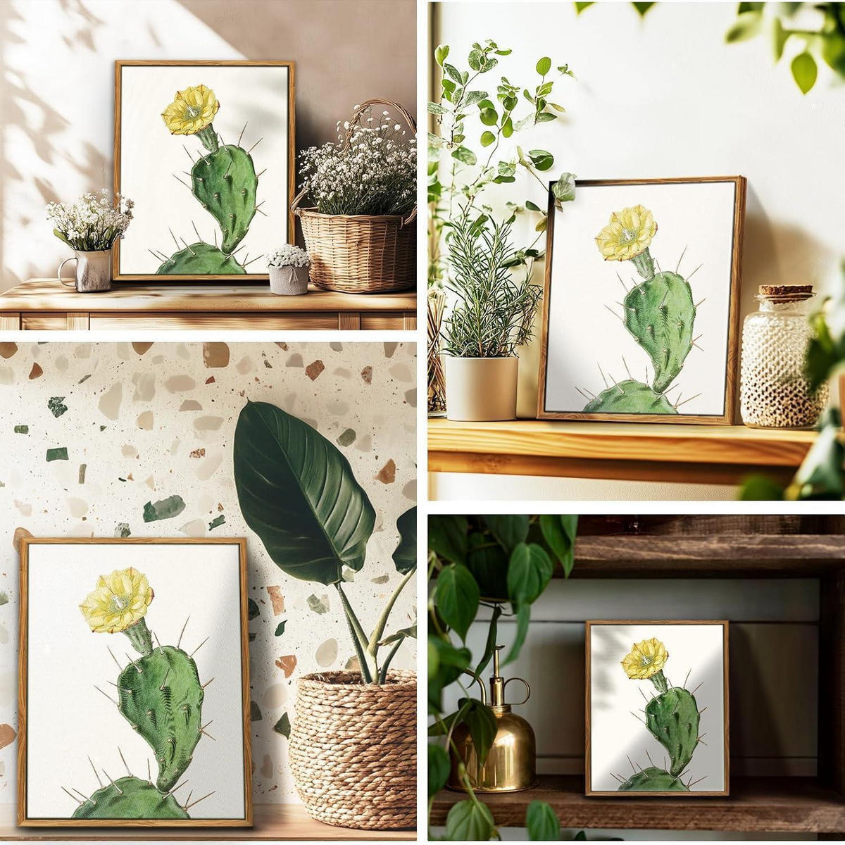 LEINWANDBILD mit Rahmen Botanisch Opuntie 20 x 25 cm - Grün, Holz (20/0.5cm)