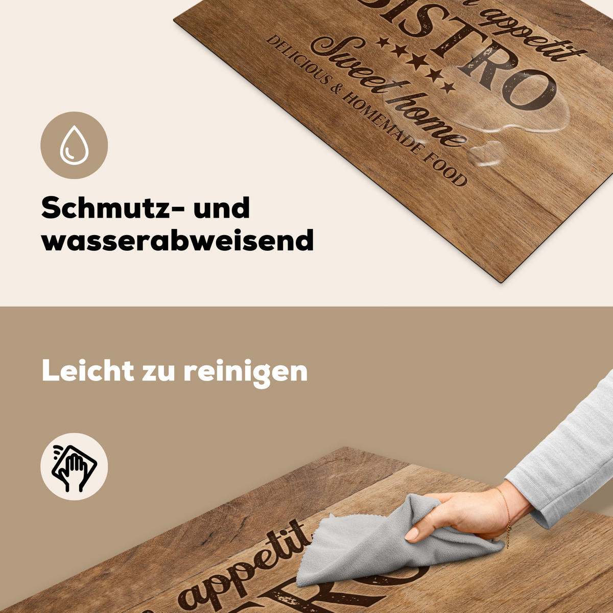 HERDABDECKPLATTE Zitat - Bistro - Guten Appetit - Süßes Zuhause - Holzmaserung 81x52 cm - Braun, Kunststoff (81.2/0.2/52cm) - MuchoWow