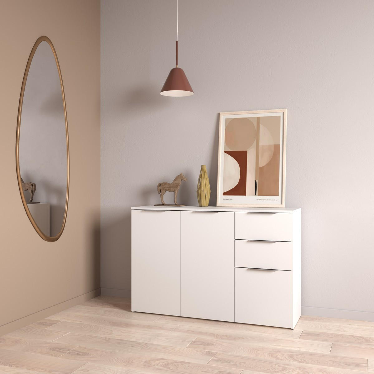 SIDEBOARD mit 3 Türen und 2 Schubladen, mattweiß 119,5/37,3/78,4 cm - Weiß, Holzwerkstoff (37.3/78.4/127cm) - Calicosy