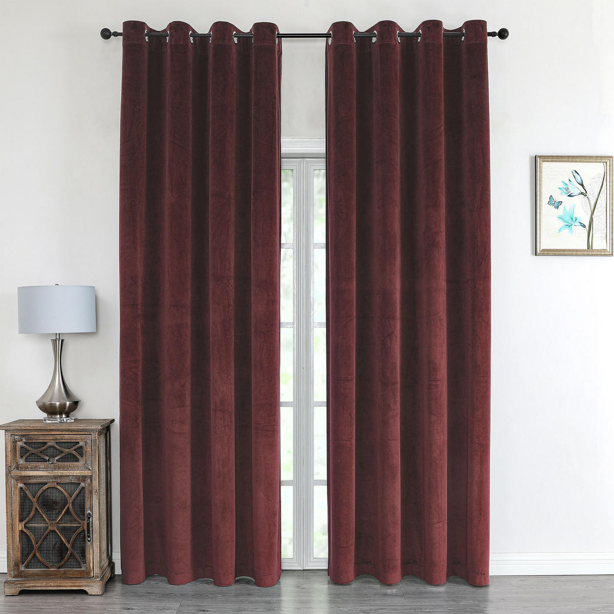 VORHANG Ösen Samt 300/245 cm Bordeaux - Bordeaux, Textil (300/245/245cm) - TiborTex