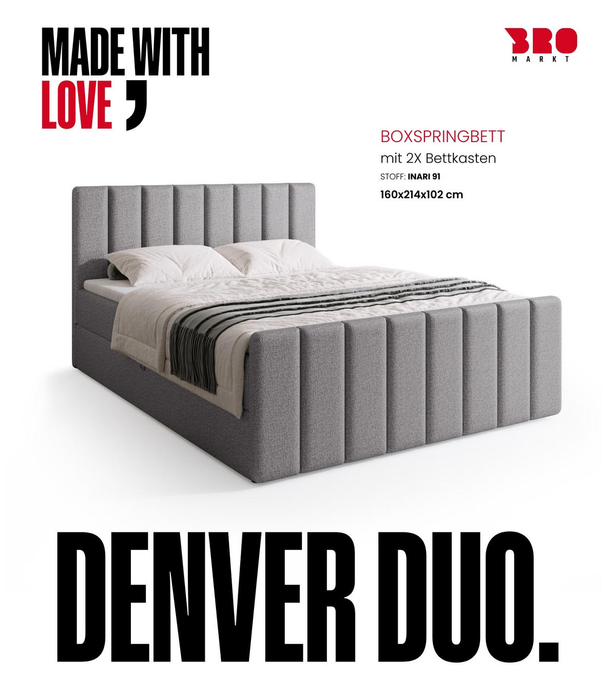 BOXSPRINGBETT Denver DUO mit Topper 160x200 Hellgrau - Hellgrau, Textil (160/200cm) - Bromarkt
