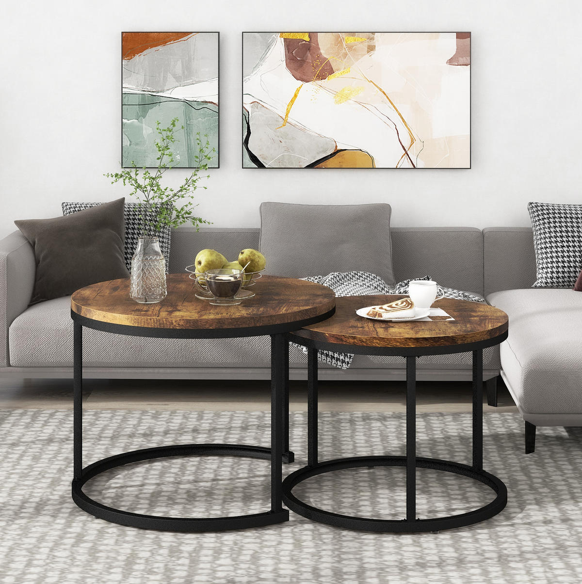 COUCHTISCH-SET 2-teilig, verschachtelbar, MDF Holzoptik mit Metallrahmen, 50/70,5 + 45,5/44 cm,Braun - Braun, Holzwerkstoff (50/50/70.5cm) - Redom