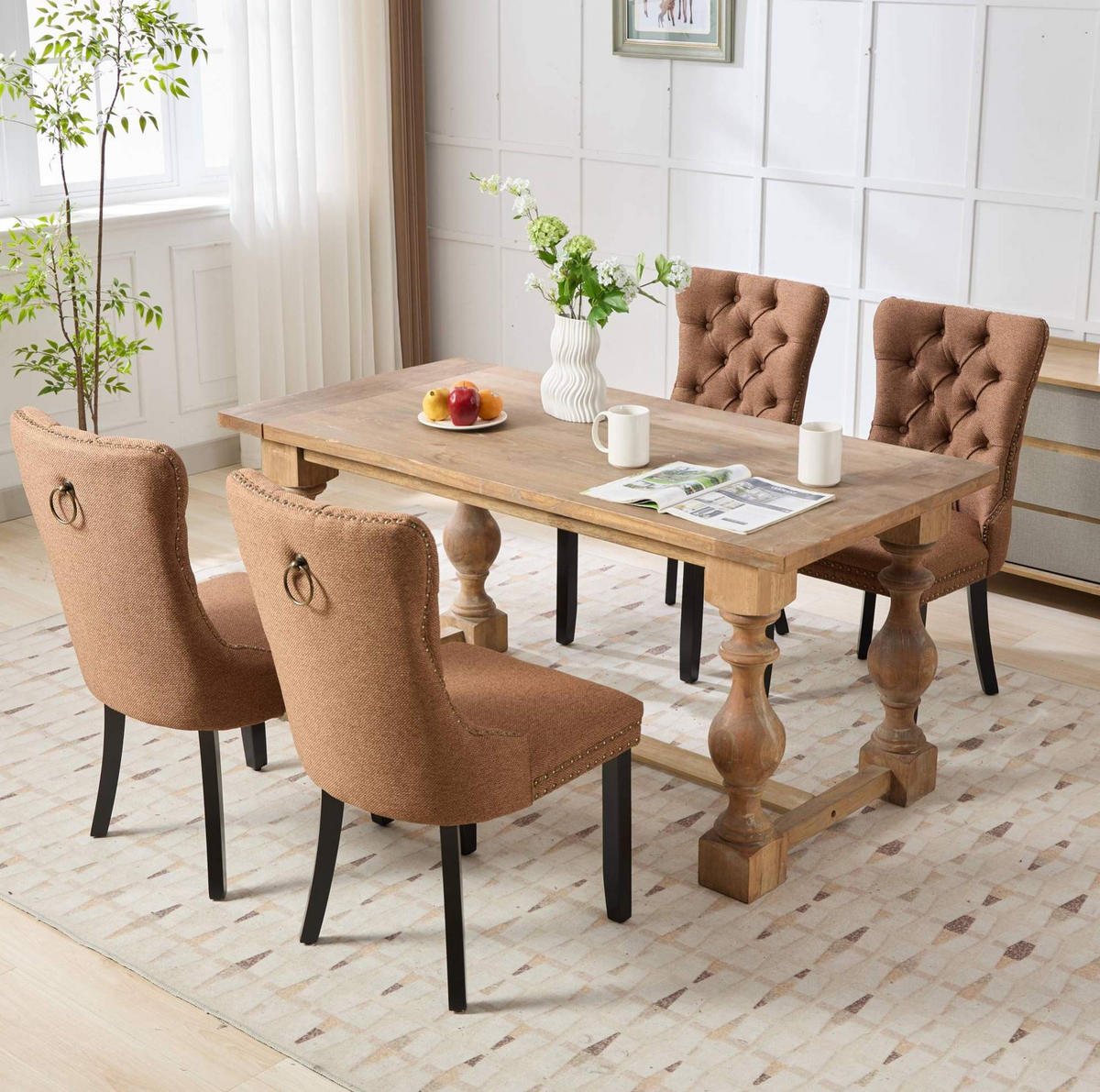 ESSZIMMERSTUHL mit hoher Rückenlehne Leinen Coffee - Braun, Holz (50/95/65cm) - Meubliv