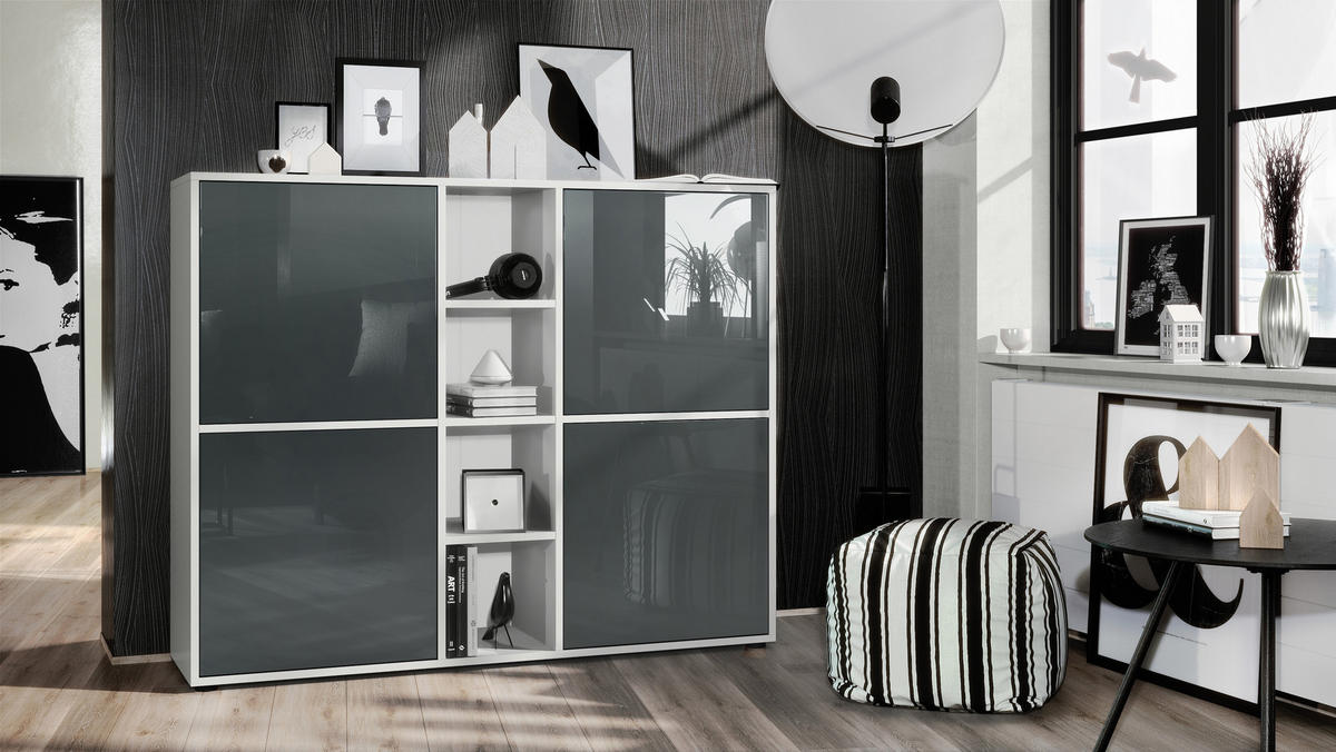 HIGHBOARD Cuba Türen in Grau Hochglanz - Grau, Holzwerkstoff (130.5/105.5/35.5cm) - Vladon