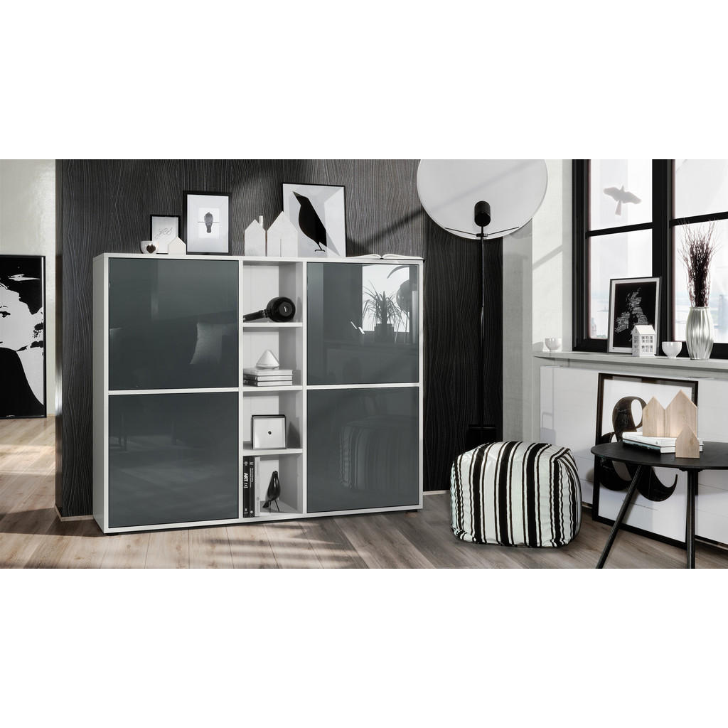 Thumbnail - Vladon Highboard, Grau, Holzwerkstoff, 130.5x105.5x35.5 cm, Wohnzimmer, Kommoden & Sideboards, Highboards