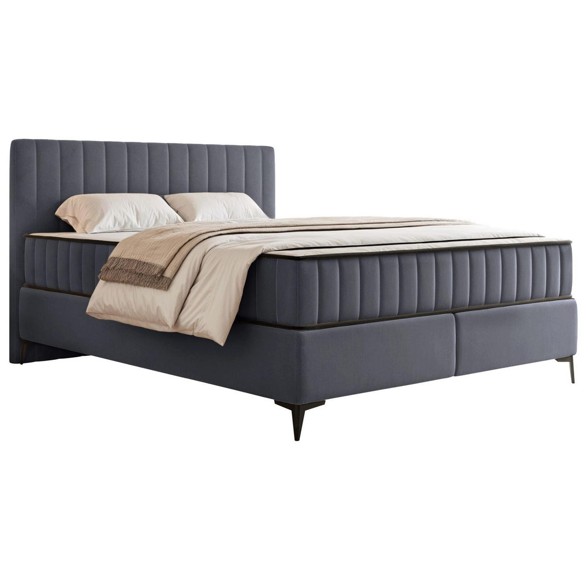 BOXBETT Mufasso Grau Samtbezug 180x200 cm - Schwarz/Grau, Textil/Metall (180/200cm) - Selsey