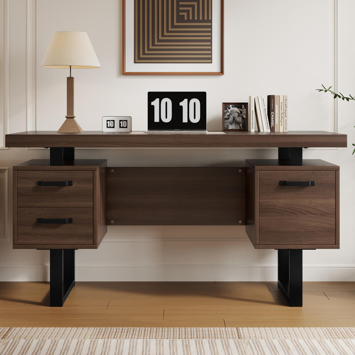 SCHREIBTISCH 135/54 cm mit 2 Schubladen und Ordnerfach in Braun - Dunkelbraun, Holzwerkstoff (135/54/76cm) - BEAOK