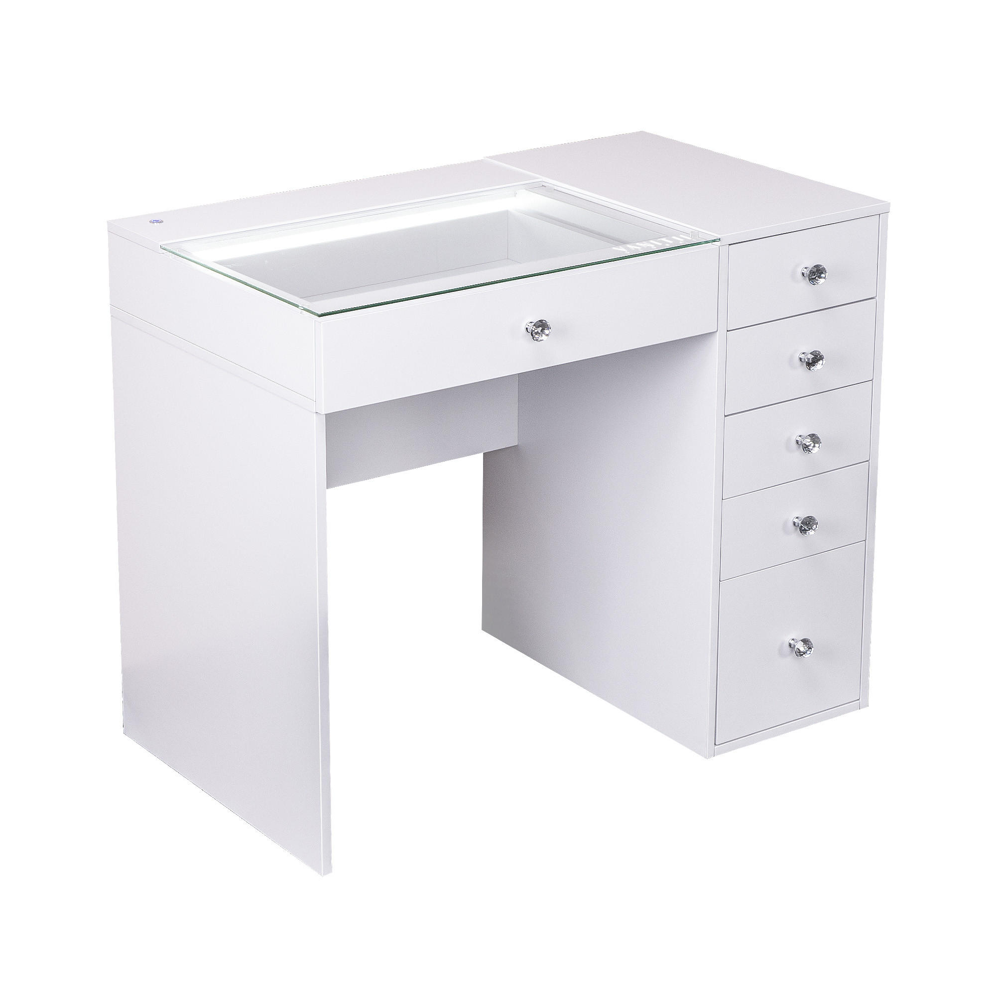 KONSOLENTISCH mit LED 6 Schubladen 92/55/81 CM - Weiß, Holz/Metall (92/55/81cm) - VANITII