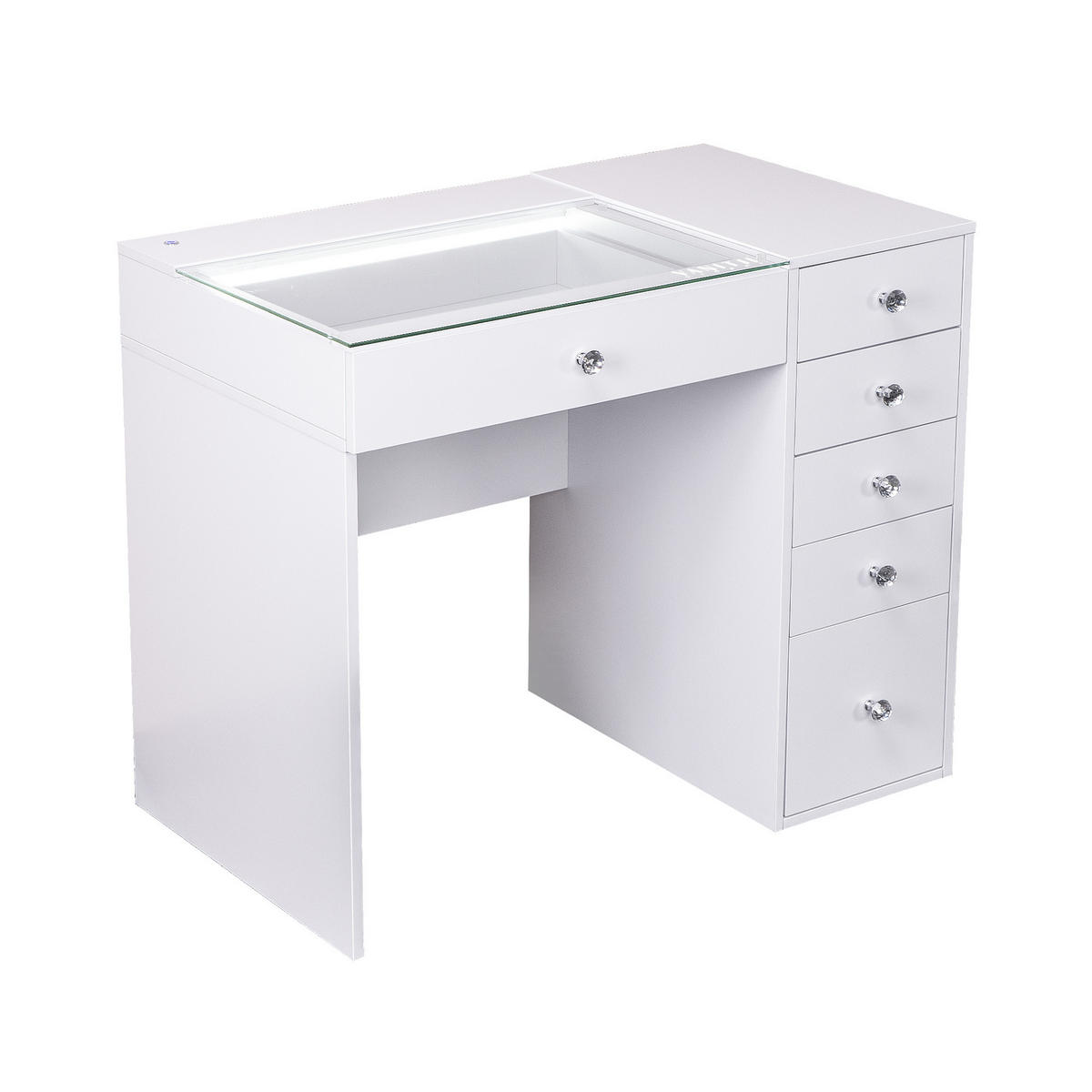 KONSOLENTISCH mit LED 6 Schubladen 92/55/81 CM - Weiß, Holz/Metall (92/55/81cm) - VANITII