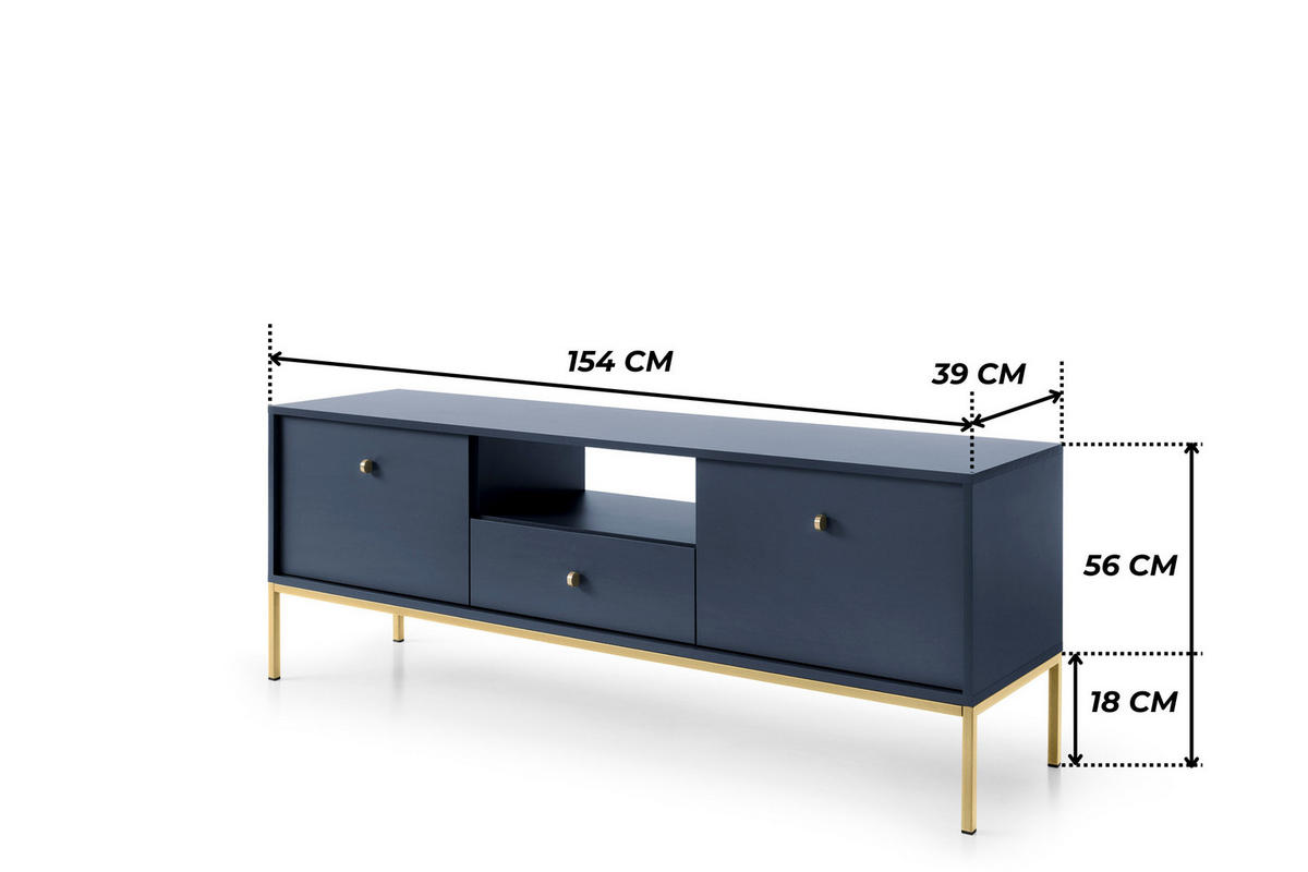 TV-BOARD BARI RTV2D1SZ (Blau, Goldene Griffe, Goldenes Gestell, Schublade) - Goldfarben/Dunkelblau, Holz/Holzwerkstoff (154/56/39cm) - Ravio