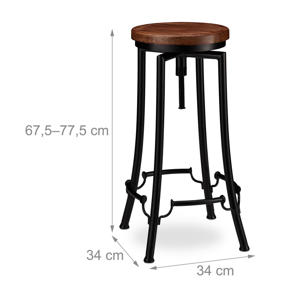 BARHOCKER - Multicolor, Holz/Metall (34/67.5/34cm) - Relaxdays