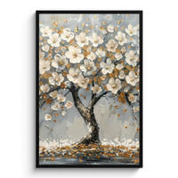 GERAHMTES BILD Baum - Blumen - Weiß - Natur - Kunst 80x120 cm - Weiß, Papier (80/120cm) - MuchoWow